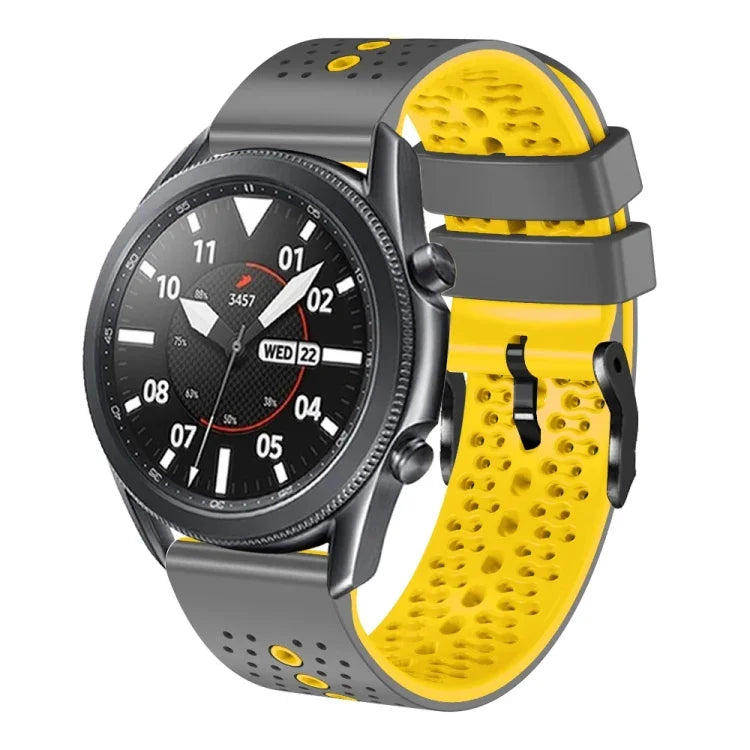 Samsung Galaxy Watch3 45mm、Samsung Galaxy Watch 46mm、Samsung Gear S3 Classic、Samsung Gear S3 Frontier用 22mm パーフォレーテッド ツーカラー シリコンウォッチバンド