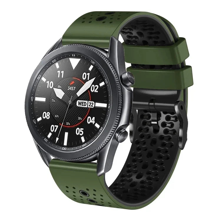 Samsung Galaxy Watch3 45mm、Samsung Galaxy Watch 46mm、Samsung Gear S3 Classic、Samsung Gear S3 Frontier用 22mm パーフォレーテッド ツーカラー シリコンウォッチバンド