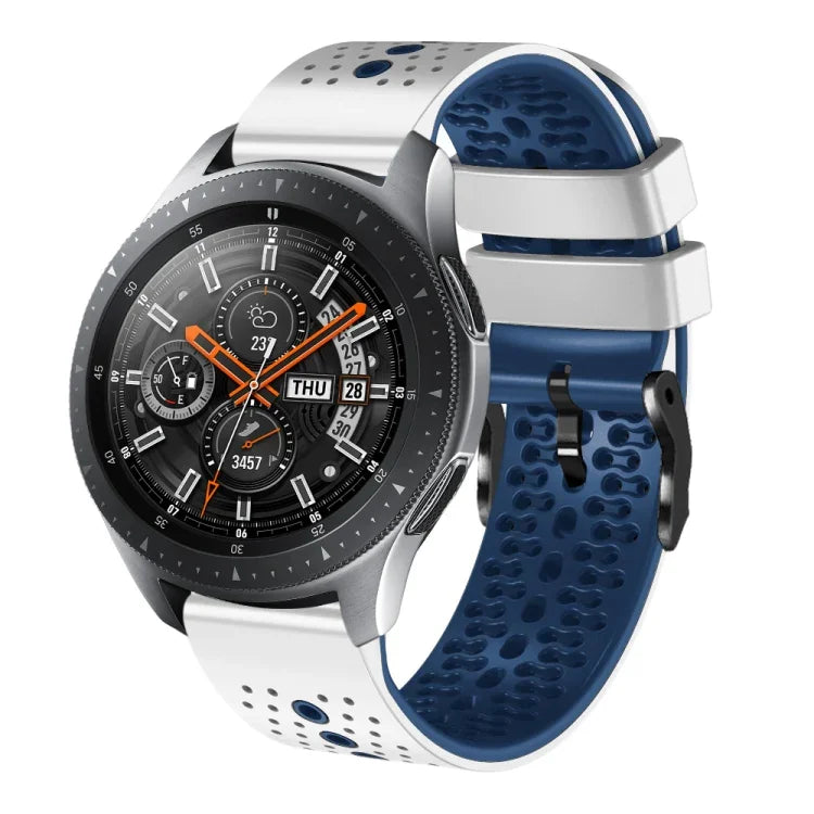 Samsung Galaxy Watch3 45mm、Samsung Galaxy Watch 46mm、Samsung Gear S3 Classic、Samsung Gear S3 Frontier用 22mm パーフォレーテッド ツーカラー シリコンウォッチバンド