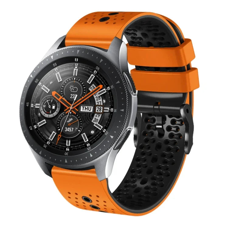 Samsung Galaxy Watch3 45mm、Samsung Galaxy Watch 46mm、Samsung Gear S3 Classic、Samsung Gear S3 Frontier用 22mm パーフォレーテッド ツーカラー シリコンウォッチバンド