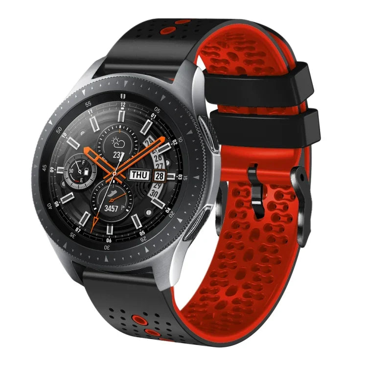 Samsung Galaxy Watch3 45mm、Samsung Galaxy Watch 46mm、Samsung Gear S3 Classic、Samsung Gear S3 Frontier用 22mm パーフォレーテッド ツーカラー シリコンウォッチバンド