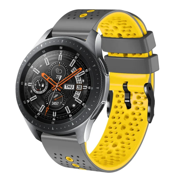 Samsung Galaxy Watch3 45mm、Samsung Galaxy Watch 46mm、Samsung Gear S3 Classic、Samsung Gear S3 Frontier用 22mm パーフォレーテッド ツーカラー シリコンウォッチバンド