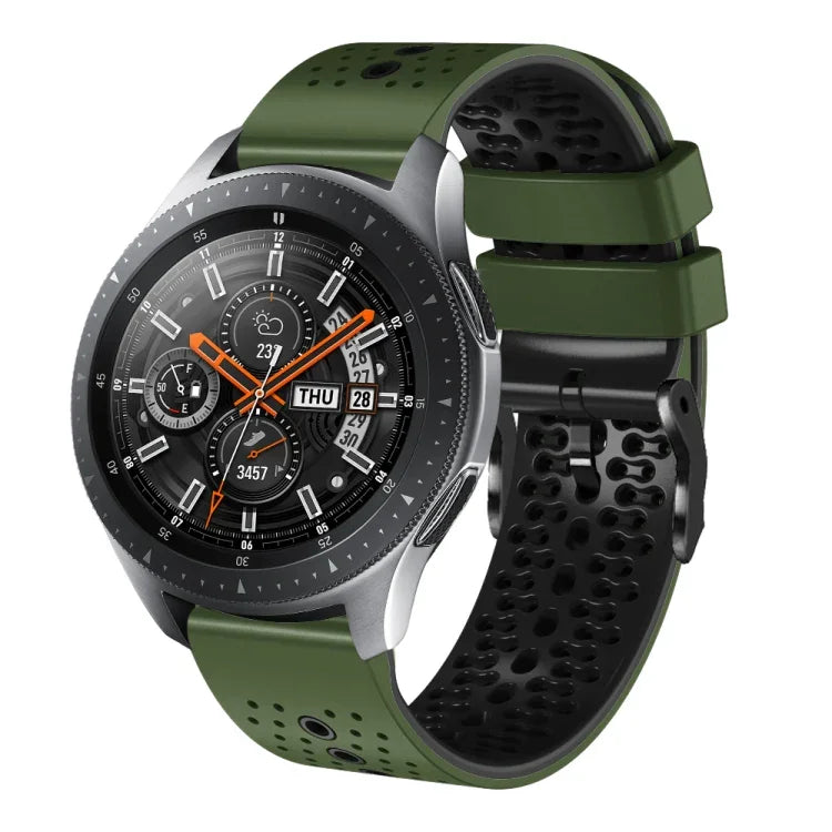 Samsung Galaxy Watch3 45mm、Samsung Galaxy Watch 46mm、Samsung Gear S3 Classic、Samsung Gear S3 Frontier用 22mm パーフォレーテッド ツーカラー シリコンウォッチバンド