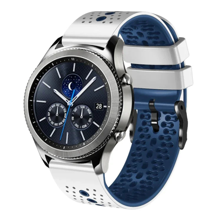 Samsung Galaxy Watch3 45mm、Samsung Galaxy Watch 46mm、Samsung Gear S3 Classic、Samsung Gear S3 Frontier用 22mm パーフォレーテッド ツーカラー シリコンウォッチバンド