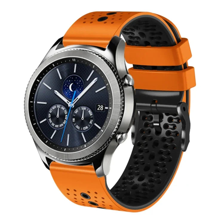 Samsung Galaxy Watch3 45mm、Samsung Galaxy Watch 46mm、Samsung Gear S3 Classic、Samsung Gear S3 Frontier用 22mm パーフォレーテッド ツーカラー シリコンウォッチバンド
