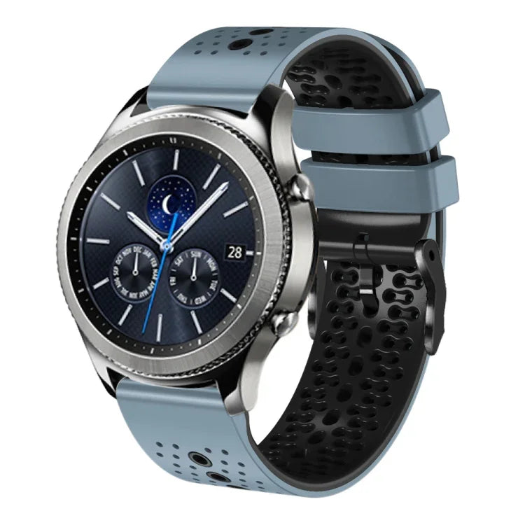 Samsung Galaxy Watch3 45mm、Samsung Galaxy Watch 46mm、Samsung Gear S3 Classic、Samsung Gear S3 Frontier用 22mm パーフォレーテッド ツーカラー シリコンウォッチバンド