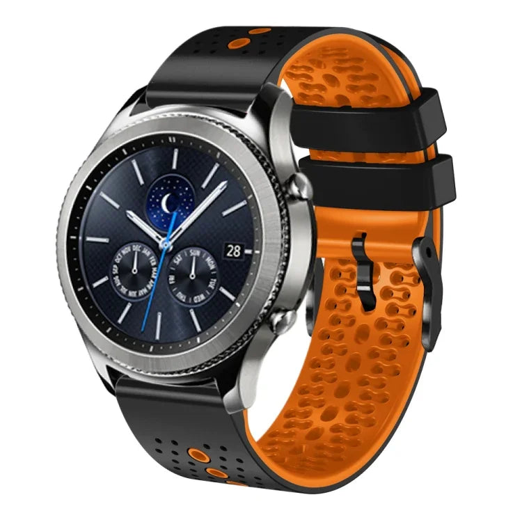 Samsung Galaxy Watch3 45mm、Samsung Galaxy Watch 46mm、Samsung Gear S3 Classic、Samsung Gear S3 Frontier用 22mm パーフォレーテッド ツーカラー シリコンウォッチバンド