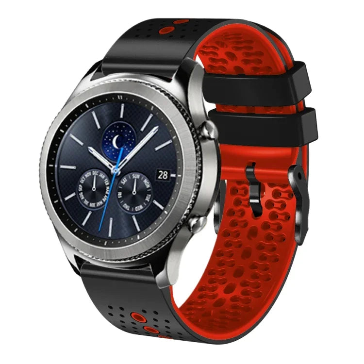 Samsung Galaxy Watch3 45mm、Samsung Galaxy Watch 46mm、Samsung Gear S3 Classic、Samsung Gear S3 Frontier用 22mm パーフォレーテッド ツーカラー シリコンウォッチバンド