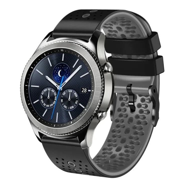 Samsung Galaxy Watch3 45mm、Samsung Galaxy Watch 46mm、Samsung Gear S3 Classic、Samsung Gear S3 Frontier用 22mm パーフォレーテッド ツーカラー シリコンウォッチバンド