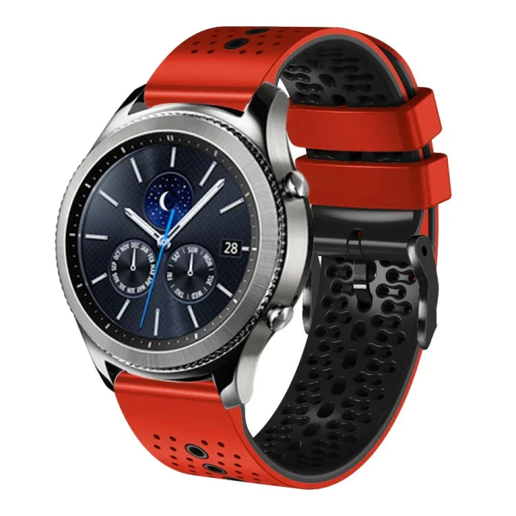 Samsung Galaxy Watch3 45mm、Samsung Galaxy Watch 46mm、Samsung Gear S3 Classic、Samsung Gear S3 Frontier用 22mm パーフォレーテッド ツーカラー シリコンウォッチバンド
