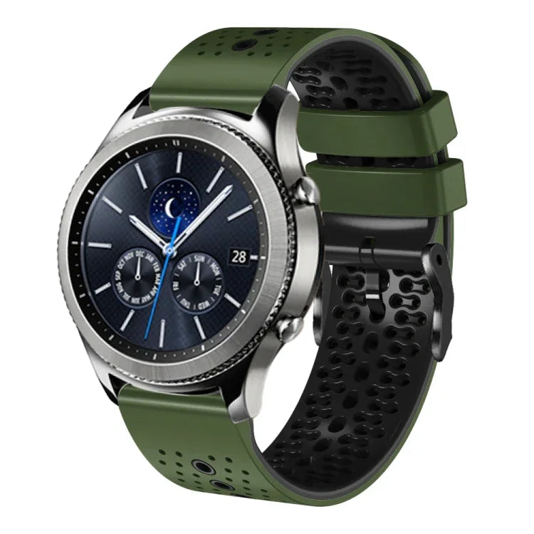 Samsung Galaxy Watch3 45mm、Samsung Galaxy Watch 46mm、Samsung Gear S3 Classic、Samsung Gear S3 Frontier用 22mm パーフォレーテッド ツーカラー シリコンウォッチバンド
