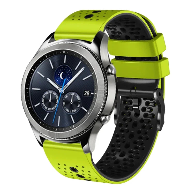 Samsung Galaxy Watch3 45mm、Samsung Galaxy Watch 46mm、Samsung Gear S3 Classic、Samsung Gear S3 Frontier用 22mm パーフォレーテッド ツーカラー シリコンウォッチバンド
