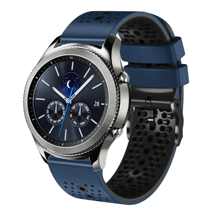 Samsung Galaxy Watch3 45mm、Samsung Galaxy Watch 46mm、Samsung Gear S3 Classic、Samsung Gear S3 Frontier用 22mm パーフォレーテッド ツーカラー シリコンウォッチバンド