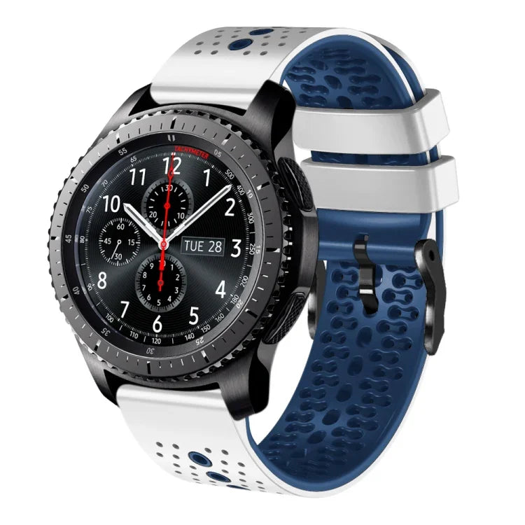 Samsung Galaxy Watch3 45mm、Samsung Galaxy Watch 46mm、Samsung Gear S3 Classic、Samsung Gear S3 Frontier用 22mm パーフォレーテッド ツーカラー シリコンウォッチバンド