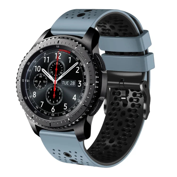 Samsung Galaxy Watch3 45mm、Samsung Galaxy Watch 46mm、Samsung Gear S3 Classic、Samsung Gear S3 Frontier用 22mm パーフォレーテッド ツーカラー シリコンウォッチバンド