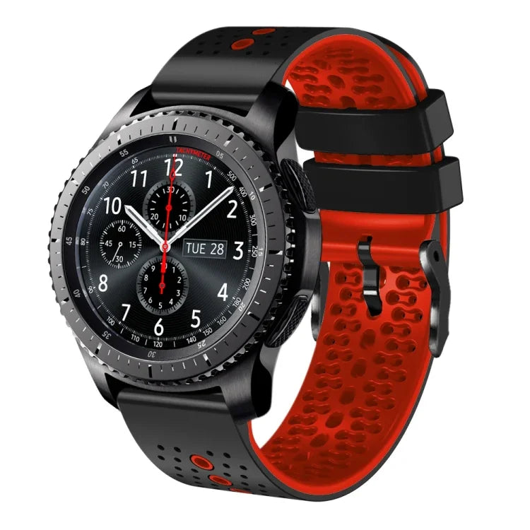 Samsung Galaxy Watch3 45mm、Samsung Galaxy Watch 46mm、Samsung Gear S3 Classic、Samsung Gear S3 Frontier用 22mm パーフォレーテッド ツーカラー シリコンウォッチバンド