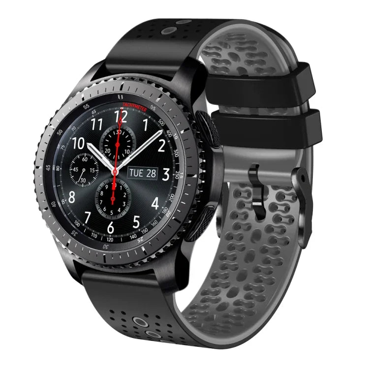 Samsung Galaxy Watch3 45mm、Samsung Galaxy Watch 46mm、Samsung Gear S3 Classic、Samsung Gear S3 Frontier用 22mm パーフォレーテッド ツーカラー シリコンウォッチバンド
