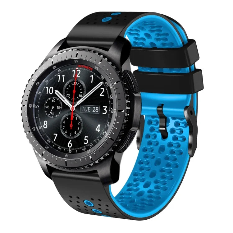Samsung Galaxy Watch3 45mm、Samsung Galaxy Watch 46mm、Samsung Gear S3 Classic、Samsung Gear S3 Frontier用 22mm パーフォレーテッド ツーカラー シリコンウォッチバンド