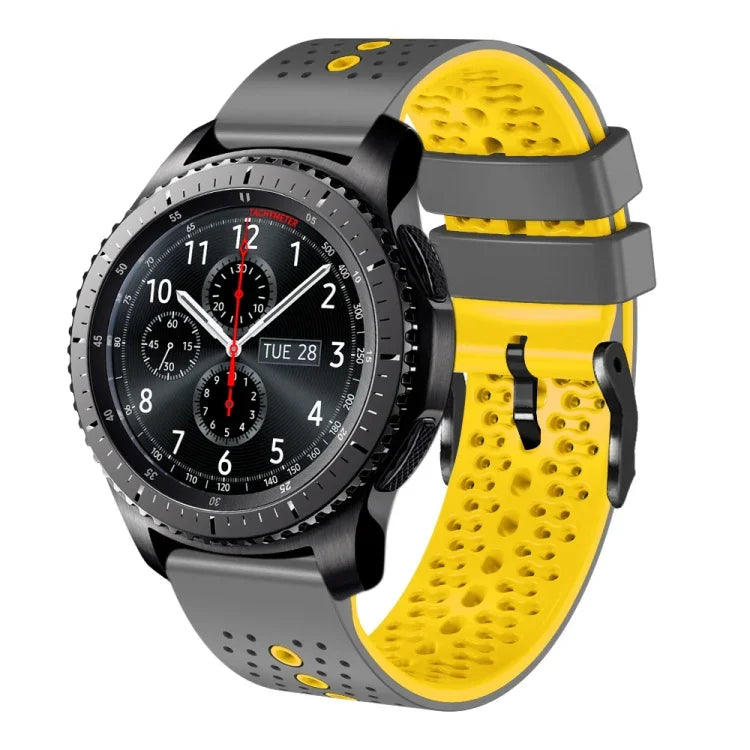 Samsung Galaxy Watch3 45mm、Samsung Galaxy Watch 46mm、Samsung Gear S3 Classic、Samsung Gear S3 Frontier用 22mm パーフォレーテッド ツーカラー シリコンウォッチバンド