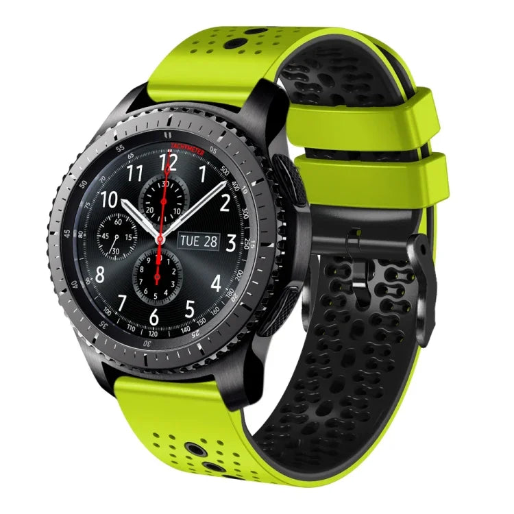Samsung Galaxy Watch3 45mm、Samsung Galaxy Watch 46mm、Samsung Gear S3 Classic、Samsung Gear S3 Frontier用 22mm パーフォレーテッド ツーカラー シリコンウォッチバンド
