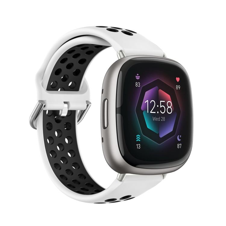 Two-Color Perforated Breathable Silicone Watch Band, For Fitbit Sense