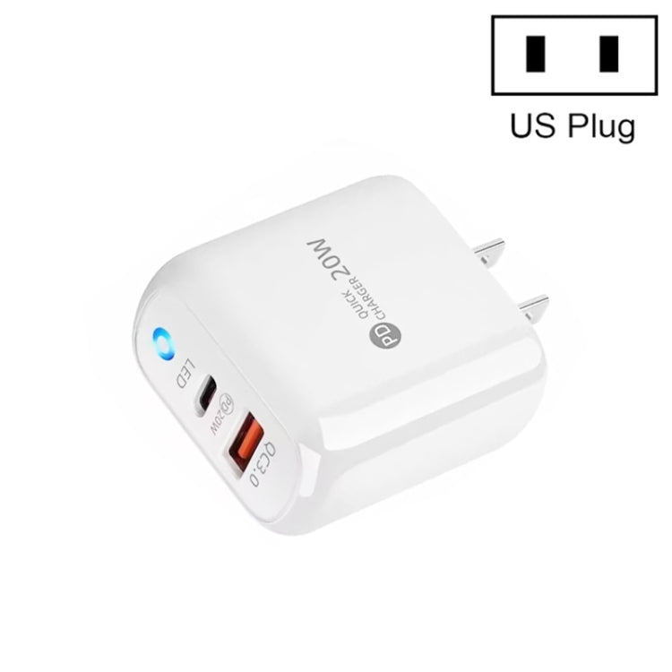 PD04 PD20W + QC18W モバイルフォン充電器 LEDインジケーター付き、USプラグ、USプラグ