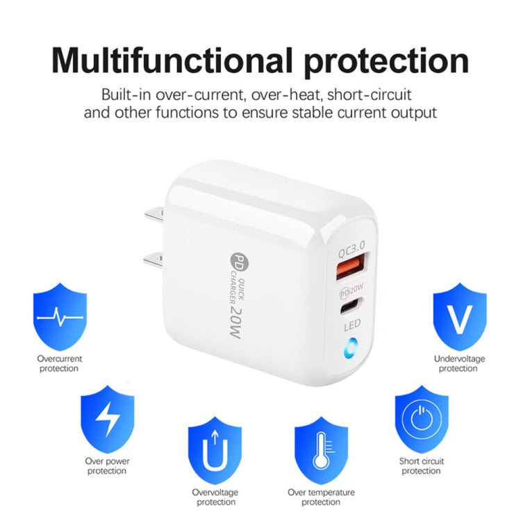 PD04 PD20W + QC18W モバイルフォン充電器 LEDインジケーター付き、USプラグ、USプラグ