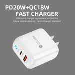 PD04 PD20W + QC18W モバイルフォン充電器 LEDインジケーター付き、USプラグ、USプラグ