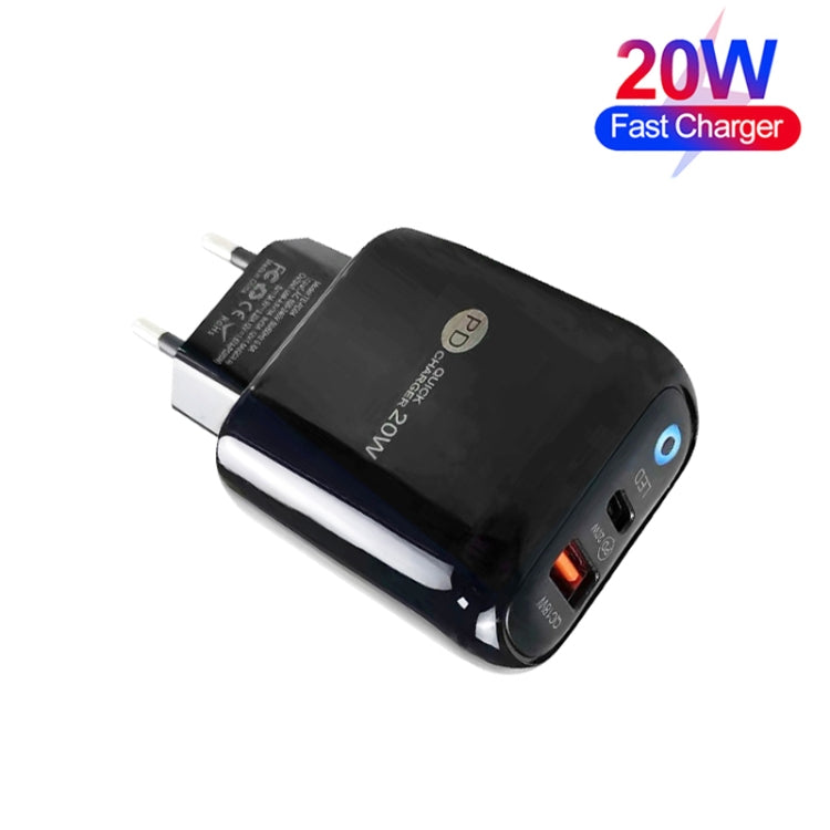 PD04 PD20W + QC18W モバイルフォン充電器 LEDインジケーター付き、EUプラグ、EUプラグ