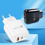 PD04 PD20W + QC18W モバイルフォン充電器 LEDインジケーター付き、EUプラグ、EUプラグ