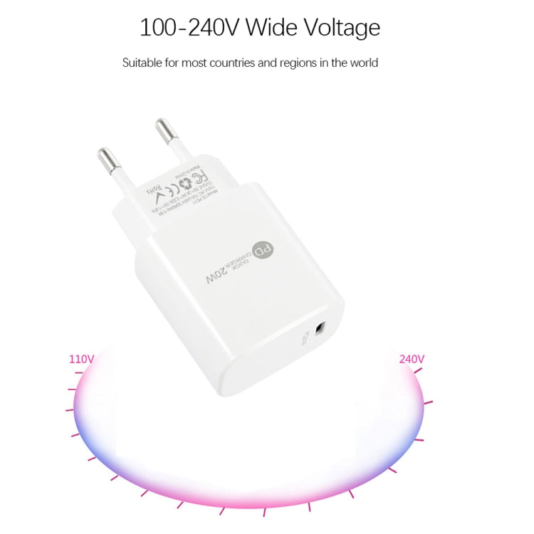PD11 ミニ シングルポート PD3.0 USB-C / Type-C 20W 急速充電器 iPhone / iPadシリーズ用、EUプラグ、EUプラグ