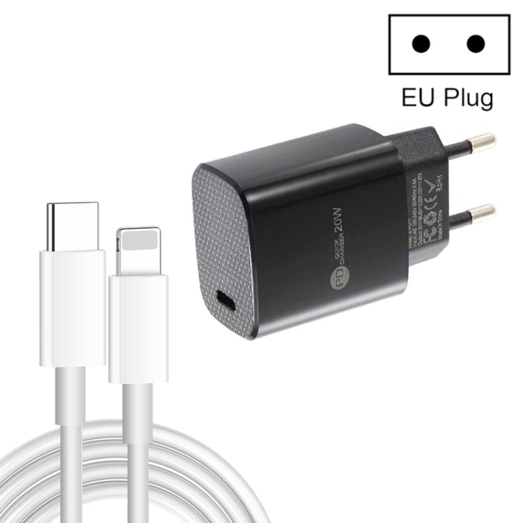 PD11 シングル PD3.0 USB-C / Type-C 20W 急速充電器 1m Type-C to 8ピンデータケーブル付き、EUプラグ、EUプラグ + Type-C to 8ピンケーブル