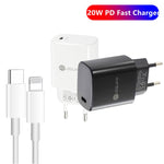 PD11 シングル PD3.0 USB-C / Type-C 20W 急速充電器 1m Type-C to 8ピンデータケーブル付き、EUプラグ、EUプラグ + Type-C to 8ピンケーブル