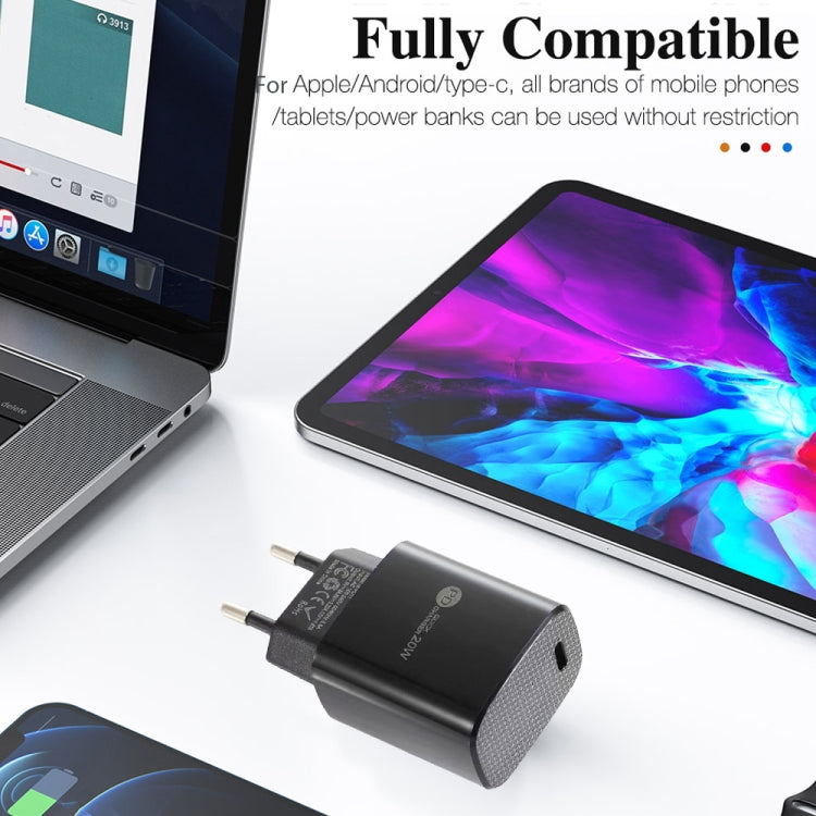 PD11 シングル PD3.0 USB-C / Type-C 20W 急速充電器 1m Type-C to 8ピンデータケーブル付き、EUプラグ、EUプラグ + Type-C to 8ピンケーブル