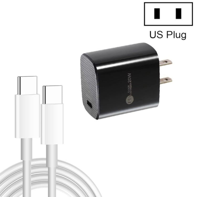 PD11 シングル PD3.0 USB-C / Type-C 20W 急速充電器 1m Type-C to Type-C データケーブル付き、USプラグ、USプラグ + Type-C to Type-C ケーブル