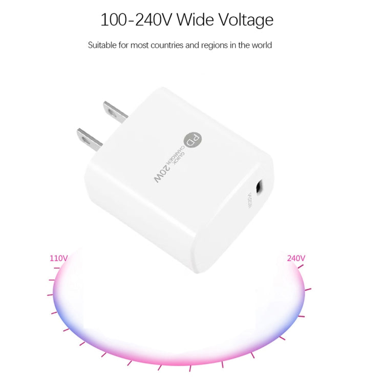 PD11 シングル PD3.0 USB-C / Type-C 20W 急速充電器 1m Type-C to Type-C データケーブル付き、USプラグ、USプラグ + Type-C to Type-C ケーブル