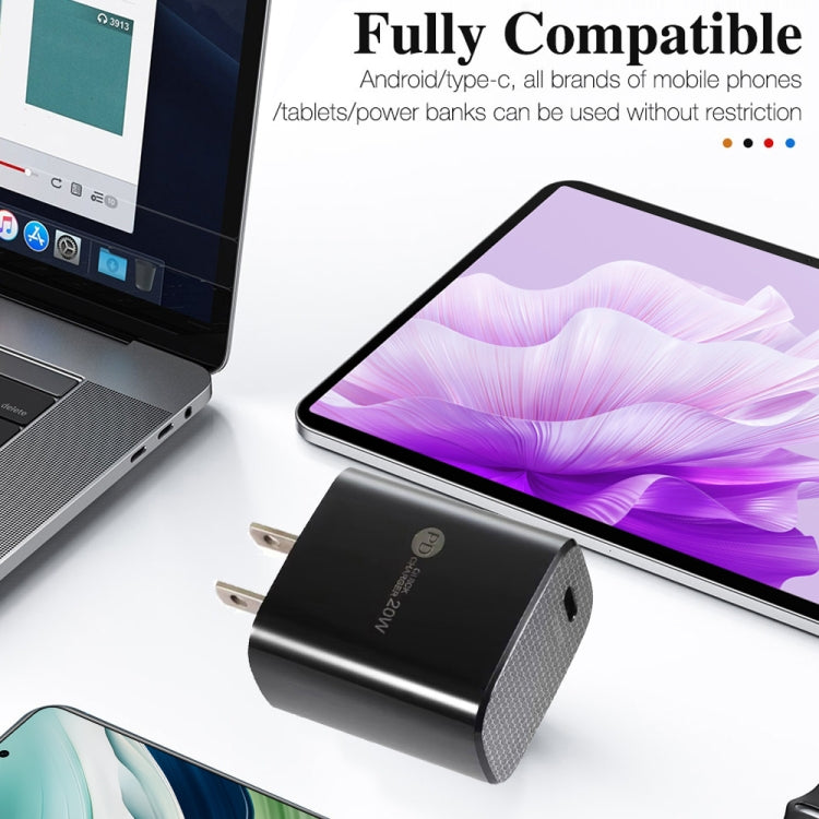 PD11 シングル PD3.0 USB-C / Type-C 20W 急速充電器 1m Type-C to Type-C データケーブル付き、USプラグ、USプラグ + Type-C to Type-C ケーブル