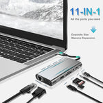 USB Cハブ、USB Cアダプター 11-in-1ドングル 4K HDMI、VGA、Type C PD、USB3.0、RJ45イーサネット、SD/TFカードリーダー、3.5mm AUX、MacBook Pro/Airおよびその他のType Cノートパソコン対応ドッキングステーション