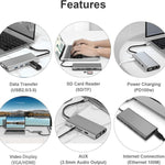 USB Cハブ、USB Cアダプター 11-in-1ドングル 4K HDMI、VGA、Type C PD、USB3.0、RJ45イーサネット、SD/TFカードリーダー、3.5mm AUX、MacBook Pro/Airおよびその他のType Cノートパソコン対応ドッキングステーション