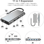 USB Cハブ、USB Cアダプター 11-in-1ドングル 4K HDMI、VGA、Type C PD、USB3.0、RJ45イーサネット、SD/TFカードリーダー、3.5mm AUX、MacBook Pro/Airおよびその他のType Cノートパソコン対応ドッキングステーション
