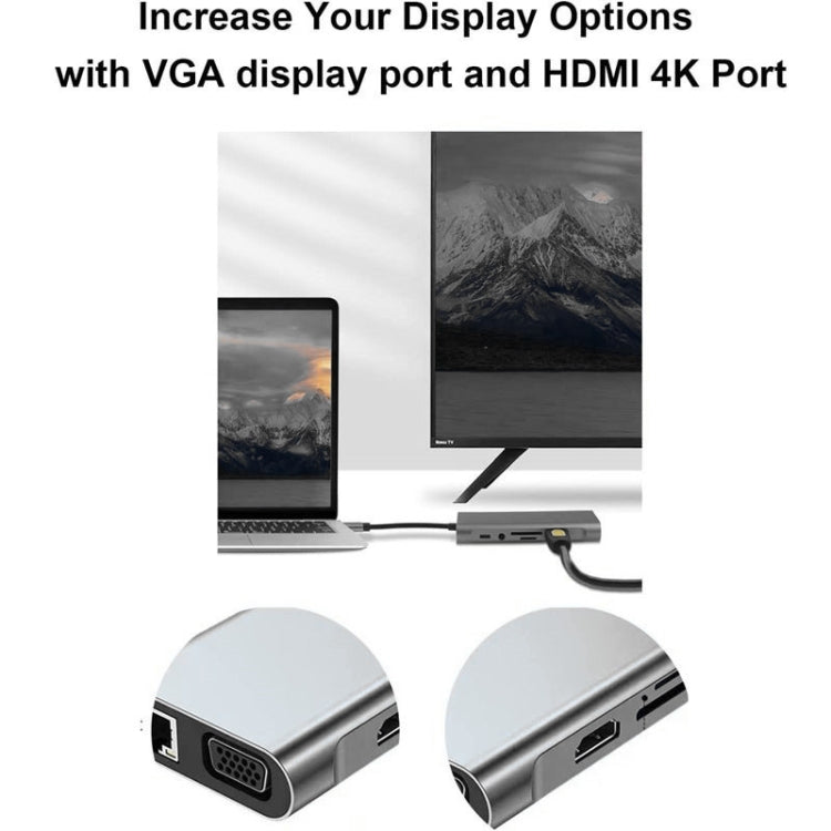 USB Cハブ、USB Cアダプター 11-in-1ドングル 4K HDMI、VGA、Type C PD、USB3.0、RJ45イーサネット、SD/TFカードリーダー、3.5mm AUX、MacBook Pro/Airおよびその他のType Cノートパソコン対応ドッキングステーション