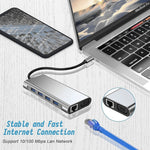 USB Cハブ、USB Cアダプター 11-in-1ドングル 4K HDMI、VGA、Type C PD、USB3.0、RJ45イーサネット、SD/TFカードリーダー、3.5mm AUX、MacBook Pro/Airおよびその他のType Cノートパソコン対応ドッキングステーション