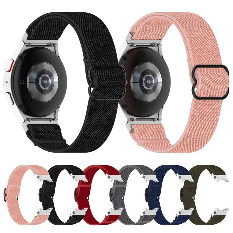 ナイロンストレッチ ブラックバックルウォッチバンド Samsung Galaxy Watch 5 Pro 45mm用、Samsung Galaxy Watch 5 44mm用、Samsung Galaxy Watch 5 40mm用、Samsung Galaxy Watch 4 44mm用、Samsung Galaxy Watch 4 40mm用、Samsung Galaxy Watch 4 Classic 42mm用