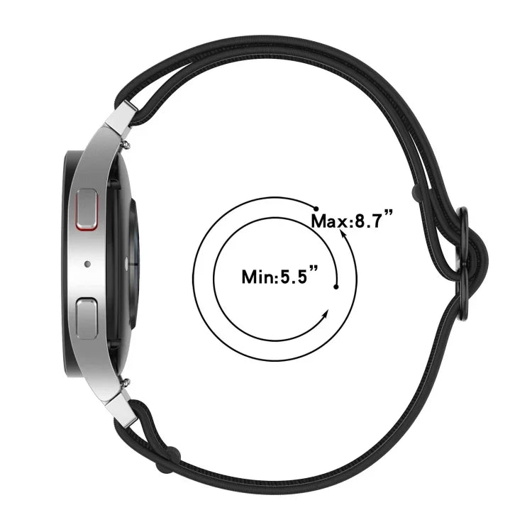 ナイロンストレッチ ブラックバックルウォッチバンド Samsung Galaxy Watch 5 Pro 45mm用、Samsung Galaxy Watch 5 44mm用、Samsung Galaxy Watch 5 40mm用、Samsung Galaxy Watch 4 44mm用、Samsung Galaxy Watch 4 40mm用、Samsung Galaxy Watch 4 Classic 42mm用