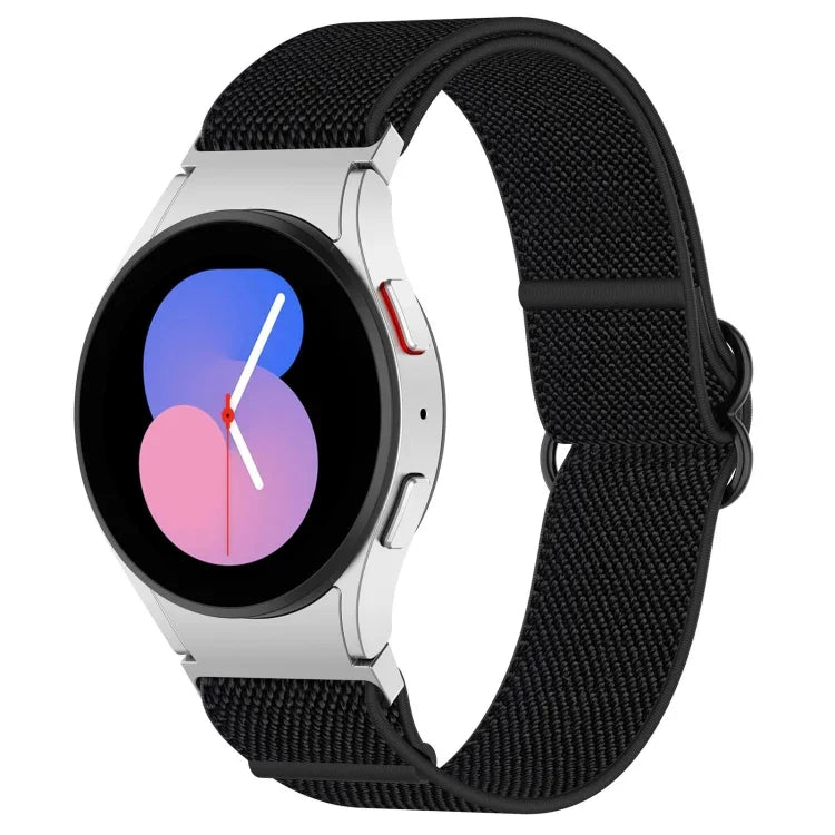 ナイロンストレッチ ブラックバックルウォッチバンド Samsung Galaxy Watch 5 Pro 45mm用、Samsung Galaxy Watch 5 44mm用、Samsung Galaxy Watch 5 40mm用、Samsung Galaxy Watch 4 44mm用、Samsung Galaxy Watch 4 40mm用、Samsung Galaxy Watch 4 Classic 42mm用