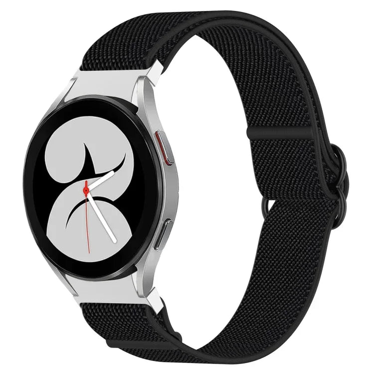 ナイロンストレッチ ブラックバックルウォッチバンド Samsung Galaxy Watch 5 Pro 45mm用、Samsung Galaxy Watch 5 44mm用、Samsung Galaxy Watch 5 40mm用、Samsung Galaxy Watch 4 44mm用、Samsung Galaxy Watch 4 40mm用、Samsung Galaxy Watch 4 Classic 42mm用