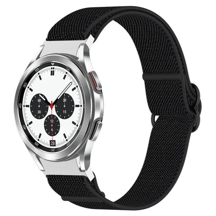 ナイロンストレッチ ブラックバックルウォッチバンド Samsung Galaxy Watch 5 Pro 45mm用、Samsung Galaxy Watch 5 44mm用、Samsung Galaxy Watch 5 40mm用、Samsung Galaxy Watch 4 44mm用、Samsung Galaxy Watch 4 40mm用、Samsung Galaxy Watch 4 Classic 42mm用