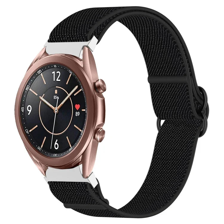 ナイロンストレッチ ブラックバックルウォッチバンド Samsung Galaxy Watch 5 Pro 45mm用、Samsung Galaxy Watch 5 44mm用、Samsung Galaxy Watch 5 40mm用、Samsung Galaxy Watch 4 44mm用、Samsung Galaxy Watch 4 40mm用、Samsung Galaxy Watch 4 Classic 42mm用