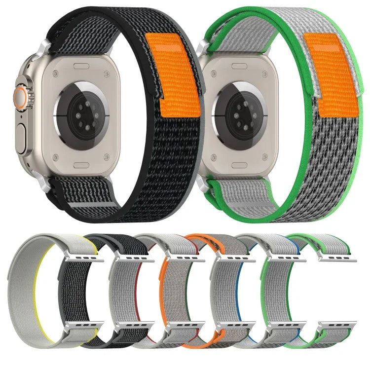 ダブルカラーナイロンフック＆ループファスナ―ウォッチバンド Apple Watch Ultra 49mm、Apple Watch Series 8&7 45mm/SE 2&6&SE&5&4 44mm、Apple Watch Series 8&7 41mm/SE 2&6&SE&5&4 40mm対応