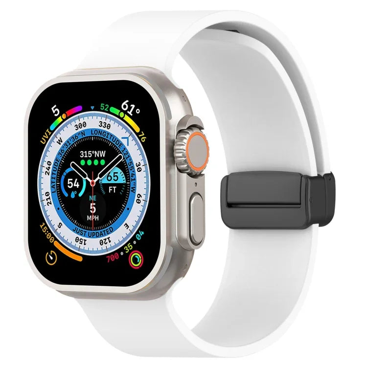 マグネット式ブラックバックル スムースシリコンウォッチバンド、Apple Watch Ultra 49mm用、Apple Watch Series 8&7 45mm用、Apple Watch Series 8&7 41mm用